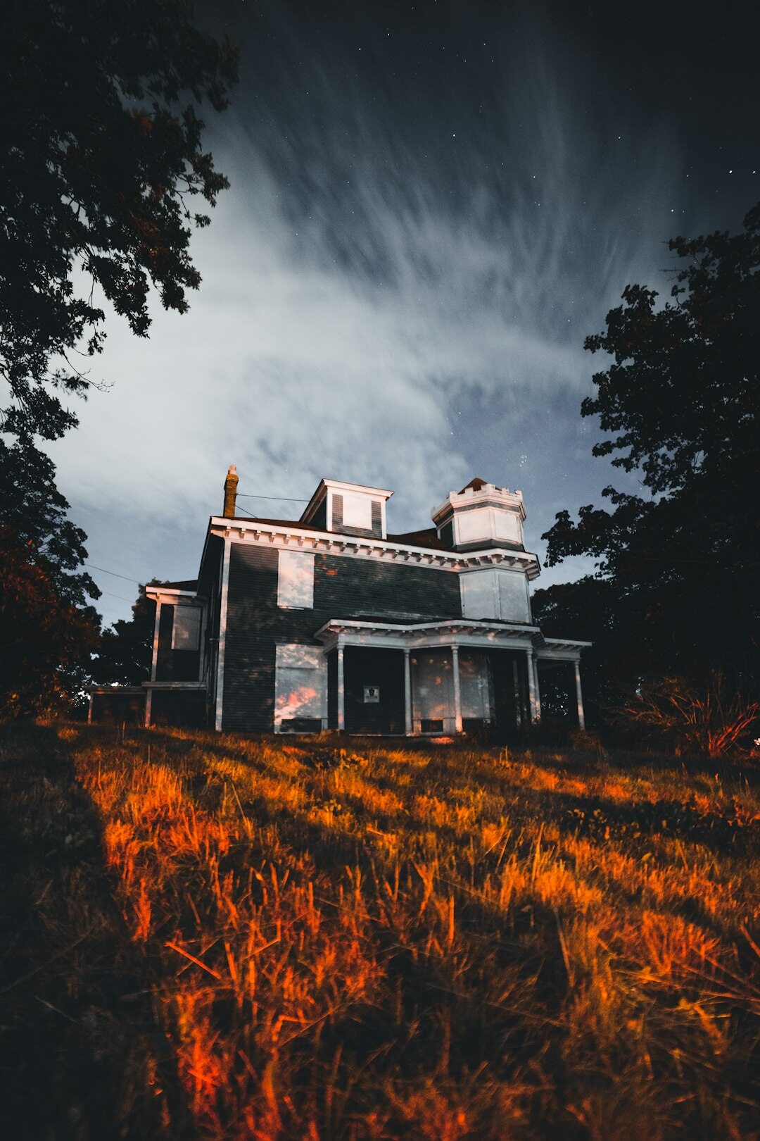 mysterious old house at dusk